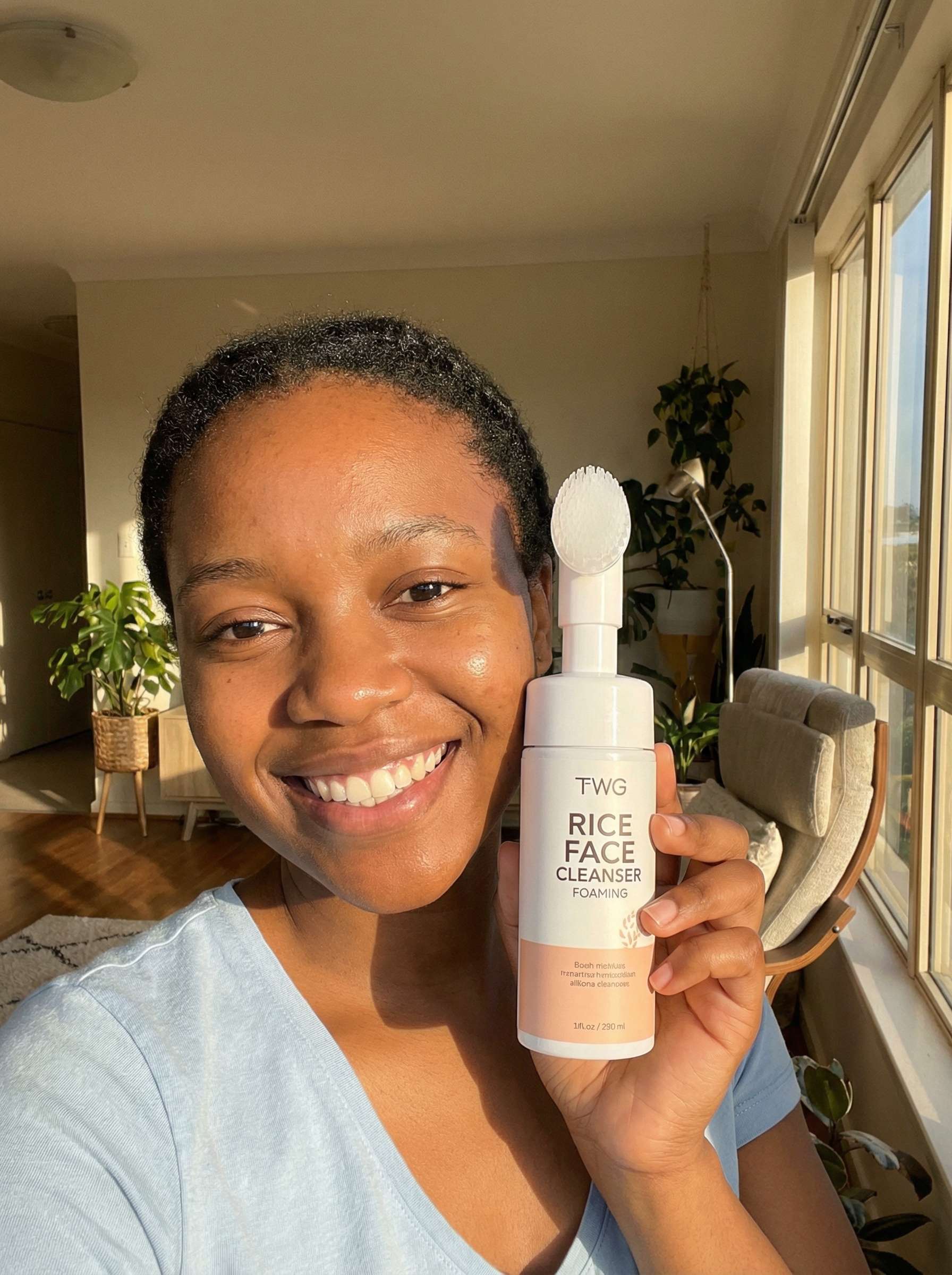 Customer selfie with glowing skin