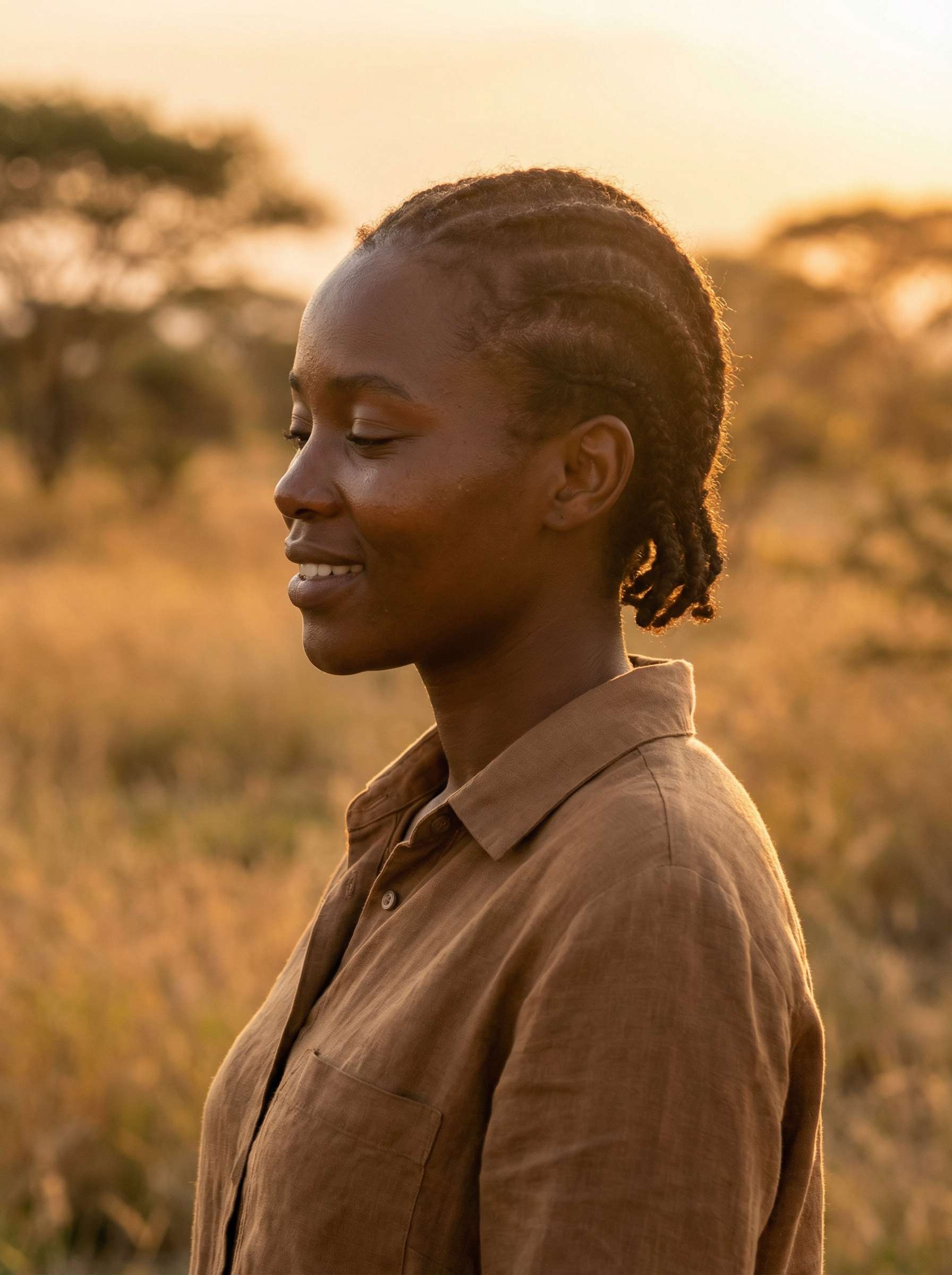 Woman with glowing skin in golden hour